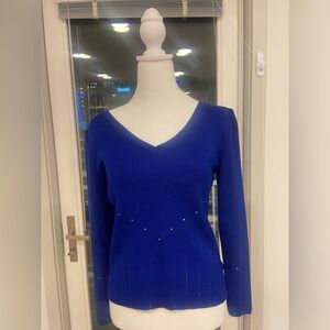 ST. JOHN royal blue long sleeve beaded and unique top. Never worn. NWOT.